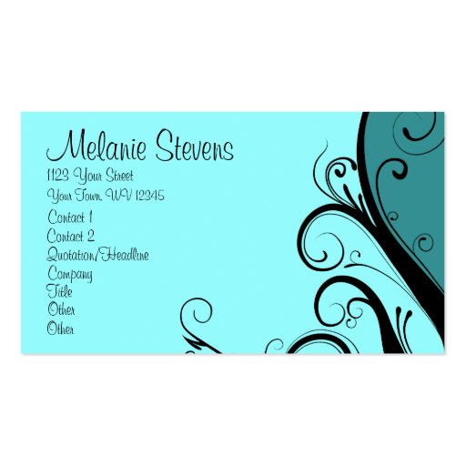 Cyan Abstract Floral Business Card Template (front side)