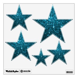 Cyan Glittery Look Stars: Wall Decals