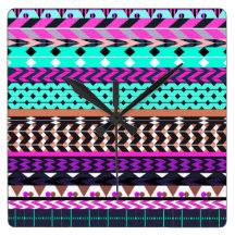 Cyan Magenta Aztec Wallclock
