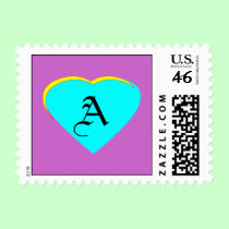 Cyan - Yellow Heart Letter A The MUSEUM Zazzle S stamps