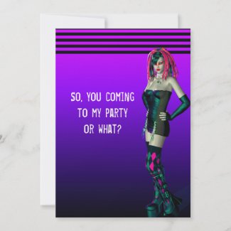 Cyber Girl Birthday Gothic Invite zazzle_invitation
