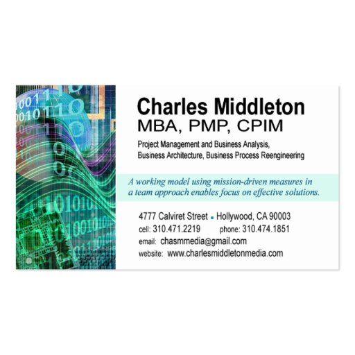 Cyber Tech-1 Business Card template (white/aqua) (front side)
