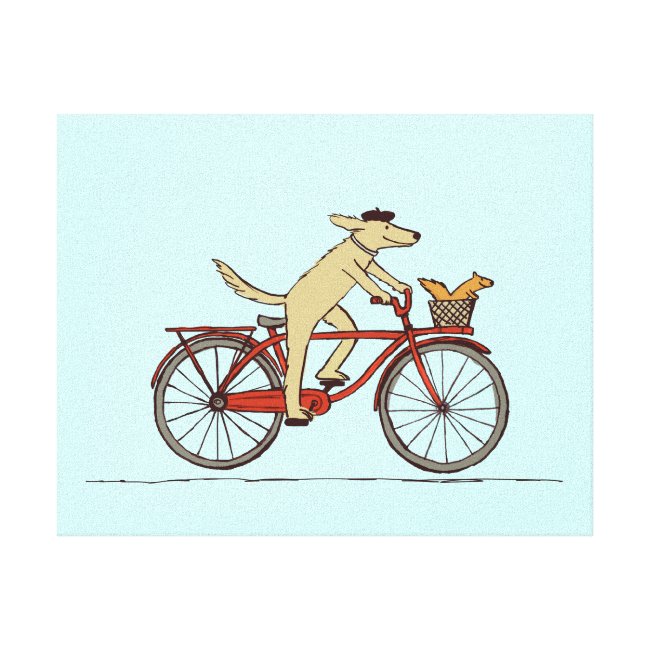Cycling Dog with Squirrel Friend - Fun Animal Art Gallery Wrap Canvas