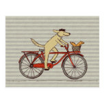 Cycling Dog with Squirrel Friend - Fun Animal Art Postcards