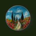 Cypress Trees and Poppies in Tuscany,Button