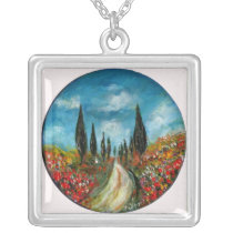 CYPRESS TREES AND POPPIES IN TUSCANY JEWELRY