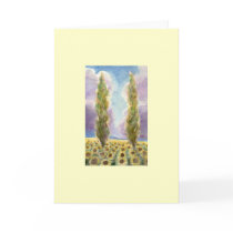 Cypress Trees in Sunflower Field Greeting Card