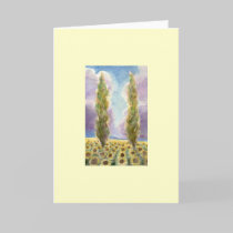 Cypress Trees in Sunflower Field cards