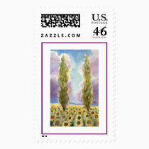 Cypresses in Sunflower Field stamps