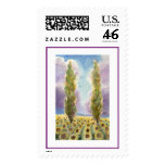 Cypresses in Sunflower Field postage