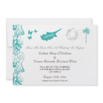 Cyprus Save The Date In Aqua And White Personalized Invitation