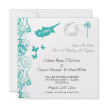 Cyprus Save The Date In White And Aqua Custom Invites