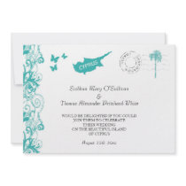 Cyprus Wedding Invitation In Aqua And White