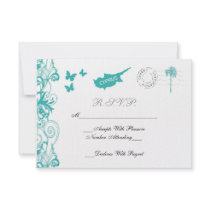 Cyprus Wedding RSVP Card In Aqua And White Announcement