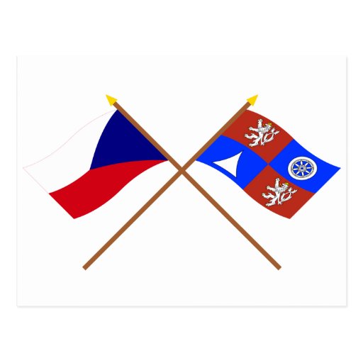Czech and Liberec Crossed Flags Postcard