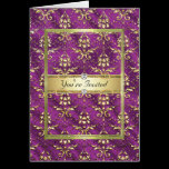 D2 Gold Magenta Damask Silk Invitation Template cards