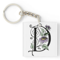 D Initial Cap Decorative Floral Design Vintage Acrylic Key Chains