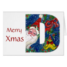 D LETTER / SANTA CLAUS WITH RED RIBBON MONOGRAM CARDS