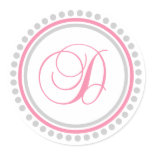 D Monogram (Pink / Silver Dot Circle) Round Stickers