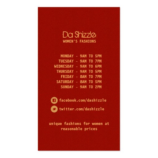 Da Shizzle2 Fashion Business Card (back side)