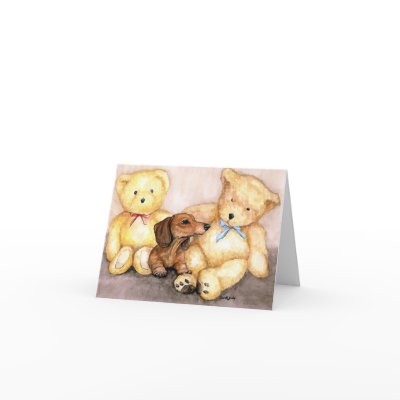 ""Dachshund and Bear Friends"" Dog Art Notecard