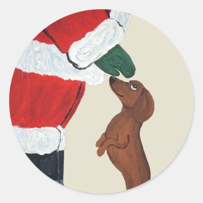 Dachshund And Santa Stickers