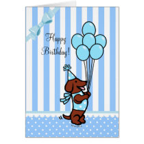 Dachshund Birthday Cartoon Balloons Greeting Card