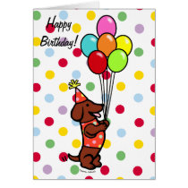 Dachshund Birthday Cartoon Balloons Greeting Card