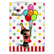 Dachshund Birthday Cartoon Balloons Greeting Cards