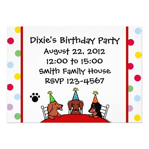 Dachshund Birthday Cartoon Party Invitation