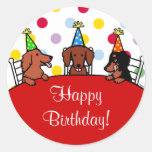 Dachshund Birthday Cartoon Round Stickers