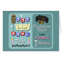 Dachshund Bowling Tiki Night Card