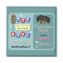 Dachshund Bowling Tiki Night Fridge Magnet