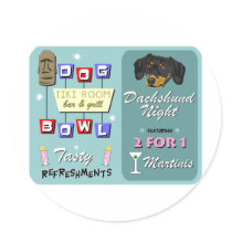 Dachshund Bowling Tiki Night Round Sticker