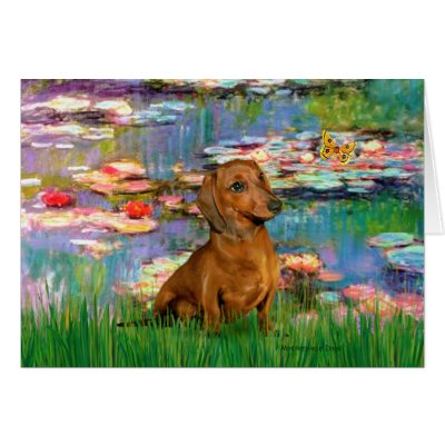 Dachshund (brown1) - Lilies 2 Greeting Cards by masterpiecedogs