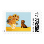 Dachshund (brown1) - Sunflowers Stamp