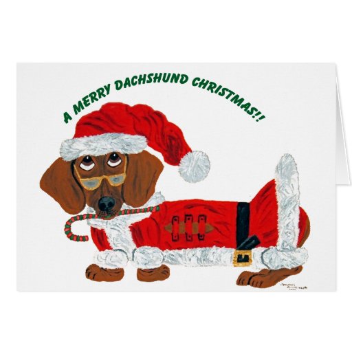 dachshund candy cane santa greeting card