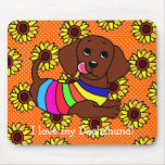 Dachshund Cartoon 1 Sunflowers Mousepad