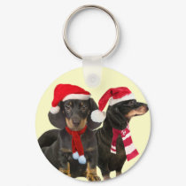 Dachshund Christmas Art on Gifts keychains