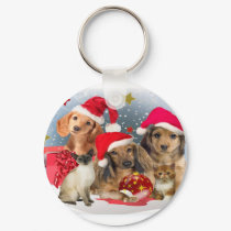 Dachshund Christmas Art on Gifts keychains