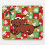 Dachshund Christmas Cartoon Snowflakes Mouse Pad