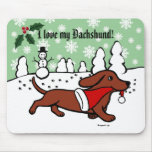 Dachshund Christmas Cartoon Snowflakes Mousepad