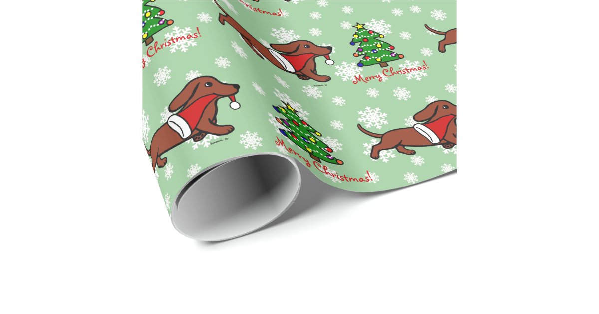 Dachshund Christmas Running Wrapping Paper Zazzle