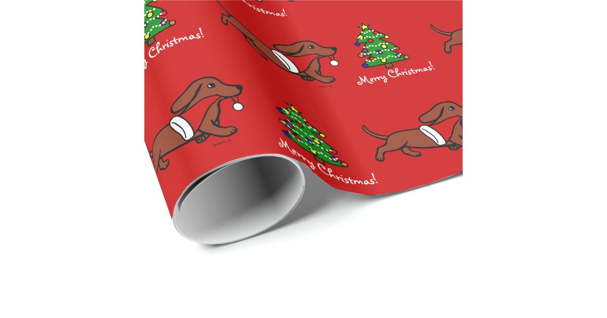 Dachshund Christmas Running Wrapping Paper Zazzle