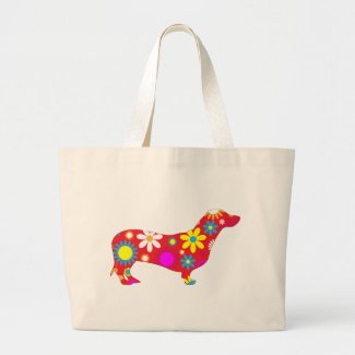 Dachshund dog funky floral flowers colorful cute canvas bag