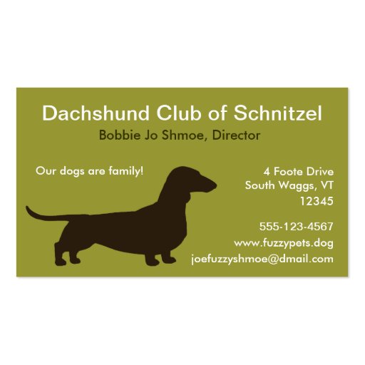 Dachshund Dog Silhouette Business Card Templates (front side)