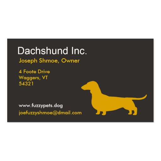 Dachshund Dog Silhouette in Yellow Business Cards