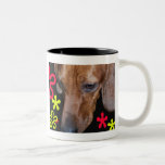 Dachshund Doxie w/retro Black, Red, and Yellow Coffee Mug