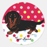 Dachshund Long Haired Black and Tan Round Sticker