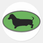 Dachshund Oval Green-Plain Round Stickers